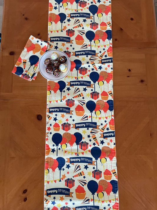 Anghild's Table Table Runner Balloons and Banner Birthday Table Runner