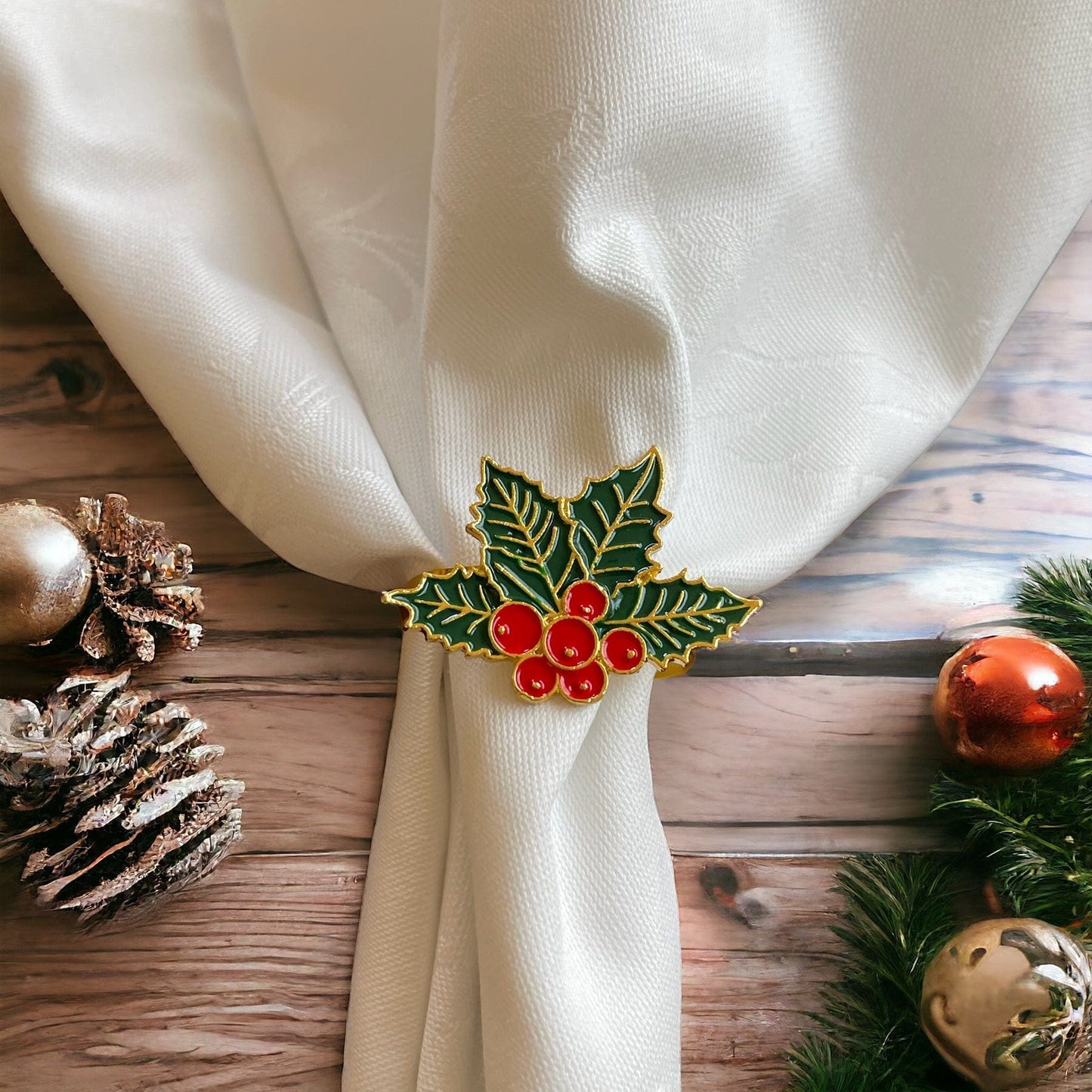 Anghild's Table Christmas napkin ring Christmas Holly Napkin Rings set of 6