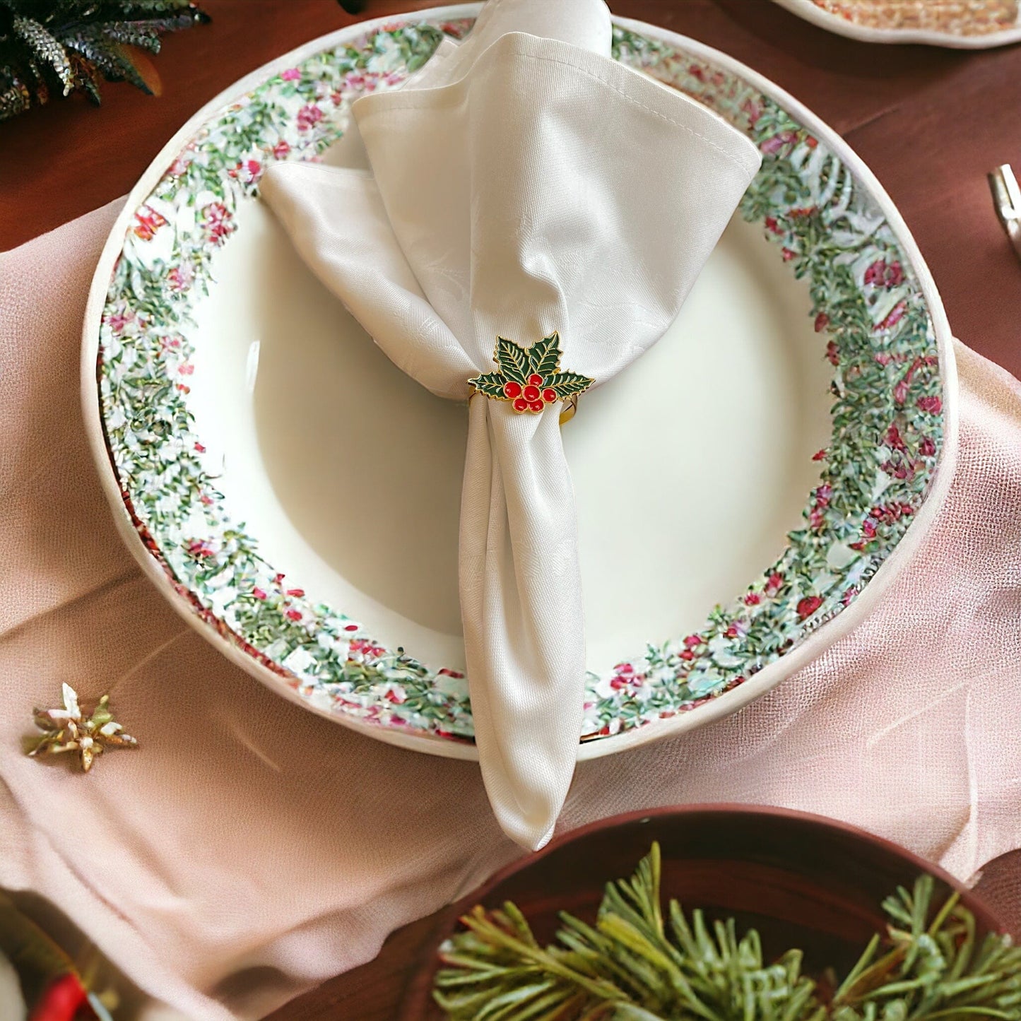 Anghild's Table Christmas napkin ring Christmas Holly Napkin Rings set of 6