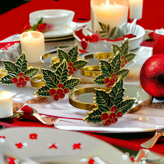 Anghild's Table Christmas napkin ring Christmas Holly Napkin Rings set of 6