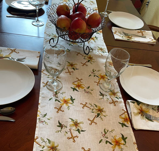 Anghild's Table Table Runner Lily and Cross Linen Table Runner