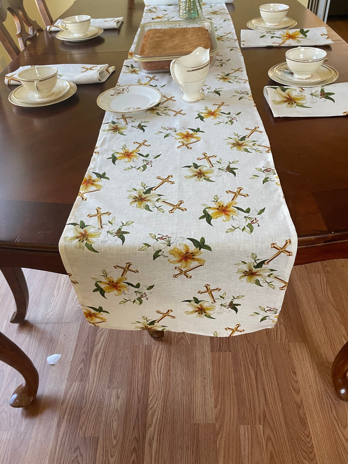 Anghild's Table Table Runner Lily and Cross Linen Table Runner