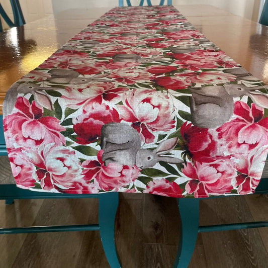 Anghild's Table Table Runner Rabbit and Peonies Table Runner