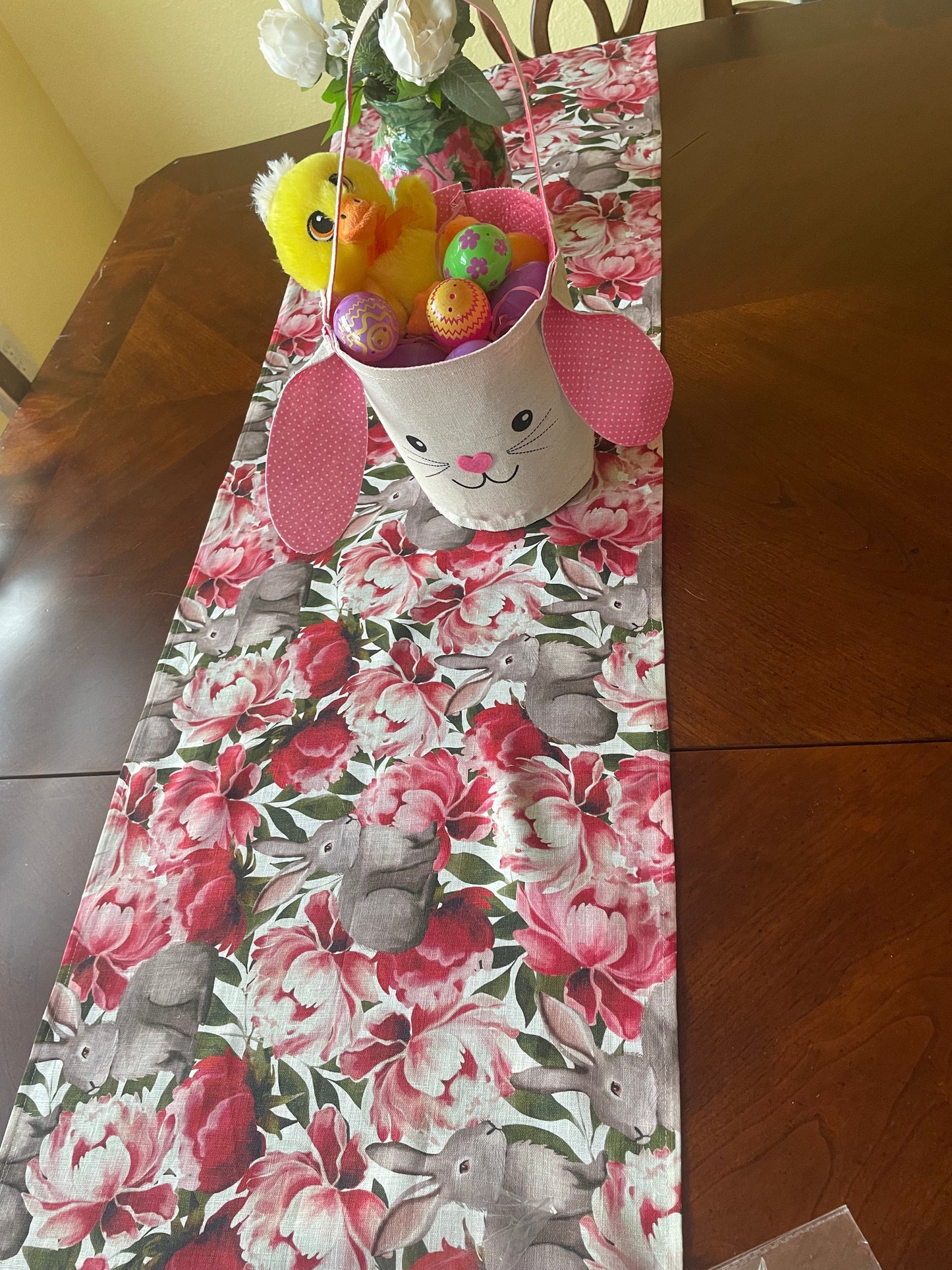 Anghild's Table Table Runner Rabbit and Peonies Table Runner