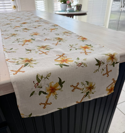 Lily and Cross Linen Table Runner