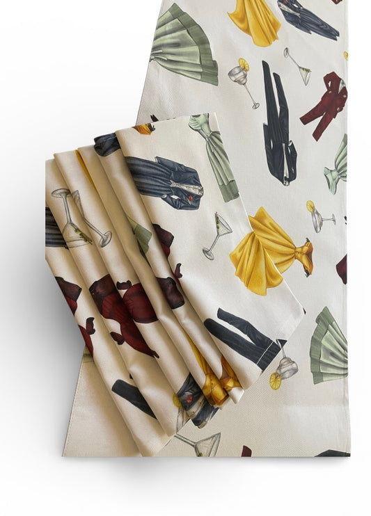 Vintage Glamour Cocktail Party Table Runner & Napkins Set