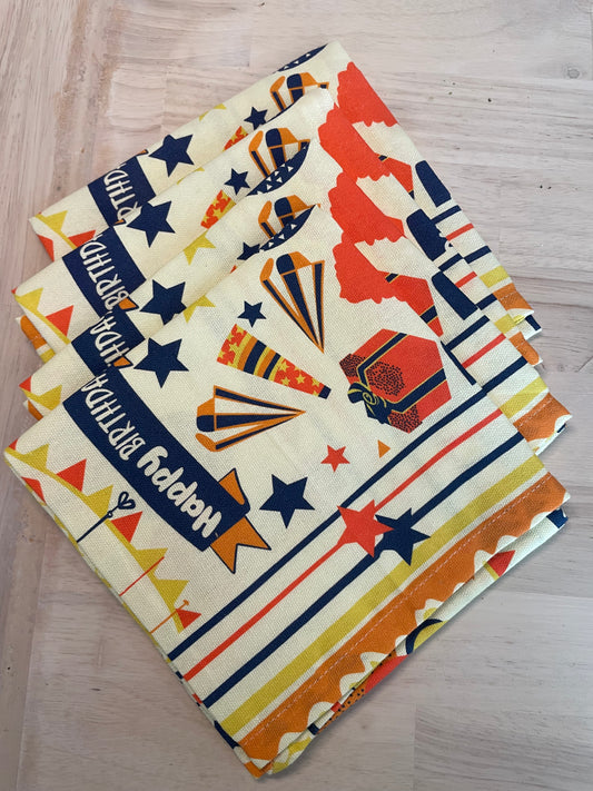 Birthday Balloons and Banner  Cotton Napkin set of 4