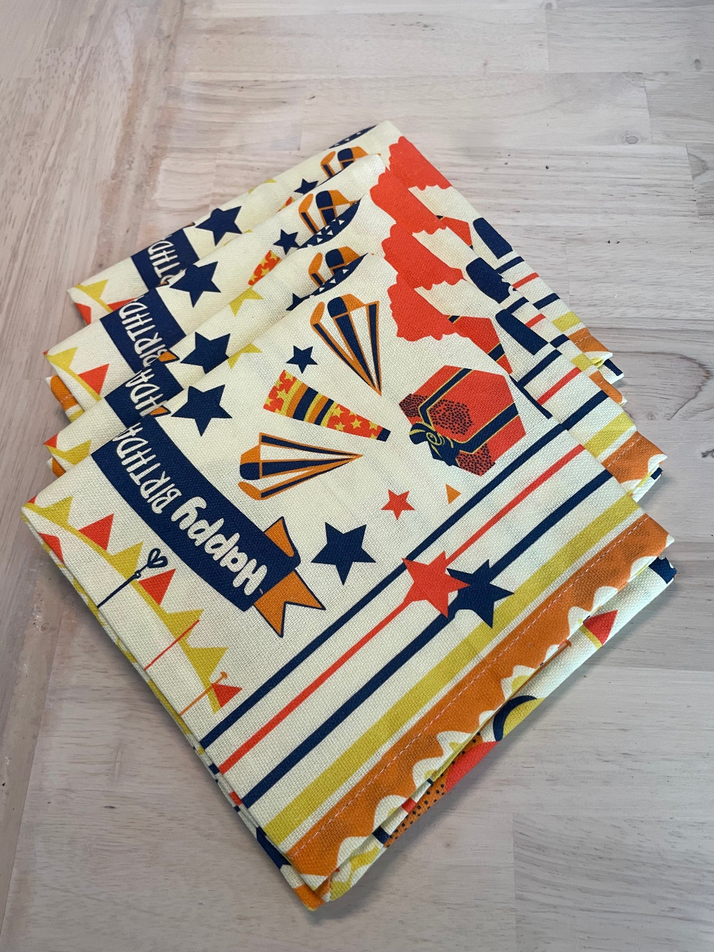 Birthday Balloons and Banner  Cotton Napkin set of 4