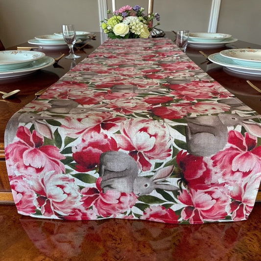 Rabbit and Peonies Table Runner
