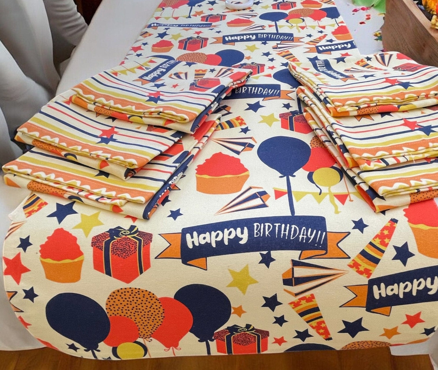 Anghild's Table Table Runner Birthday Balloons and Banner Table Runner and Napkins Set Birthday Balloons and Banner Table Runner and Napkins Set