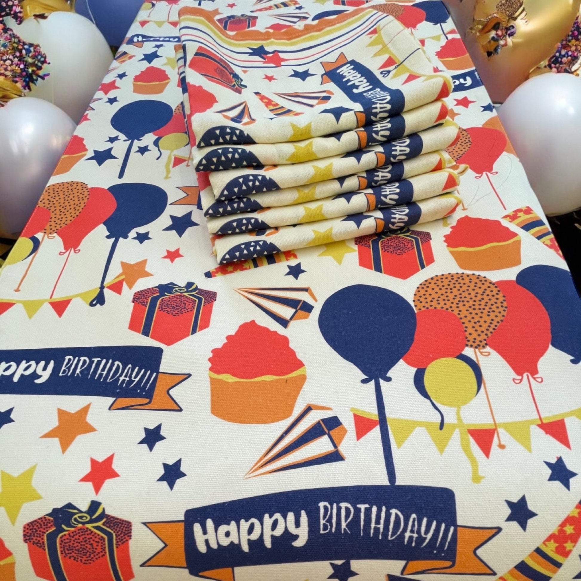 Anghild's Table Table Runner Birthday Balloons and Banner Table Runner and Napkins Set Birthday Balloons and Banner Table Runner and Napkins Set