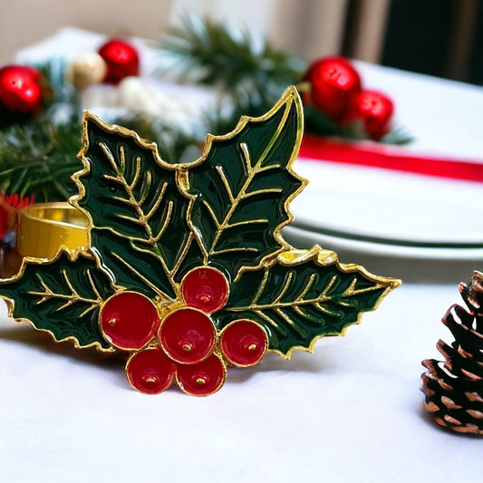 Anghild's Table Christmas napkin ring Christmas Holly Napkin Rings set of 6