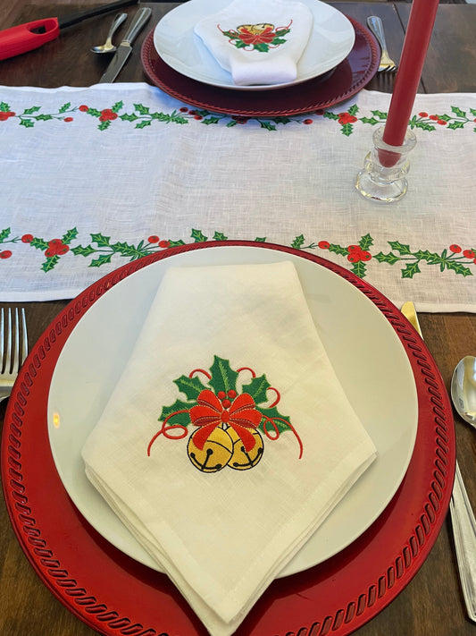 Anghild's Table Holly and Bell Table Runner and 6 Napkins Gift Set Holly and Bell Table Runner and 6 Napkins Gift Set