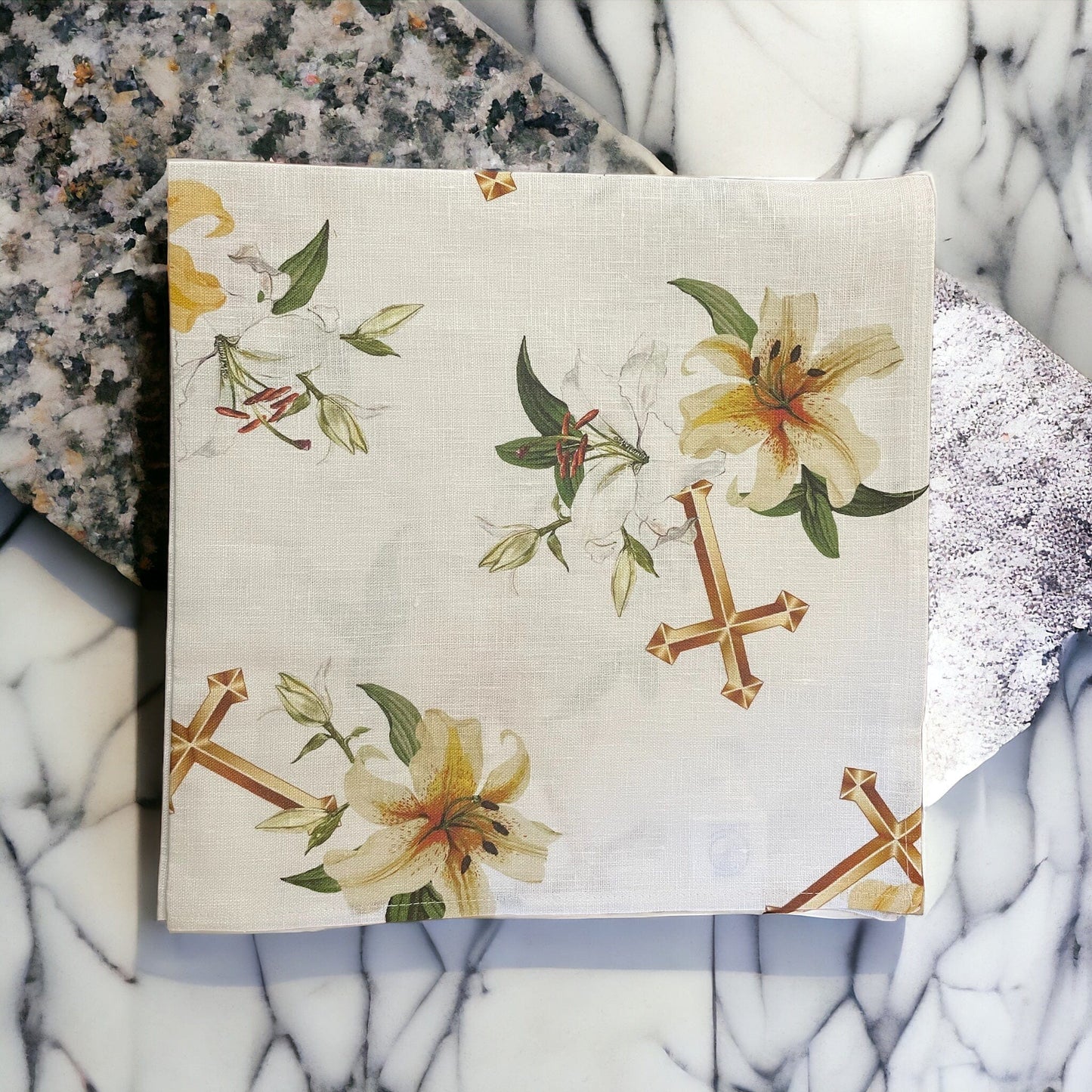 Anghild's Table Napkin Lily and Cross Linen Napkin Set of 4