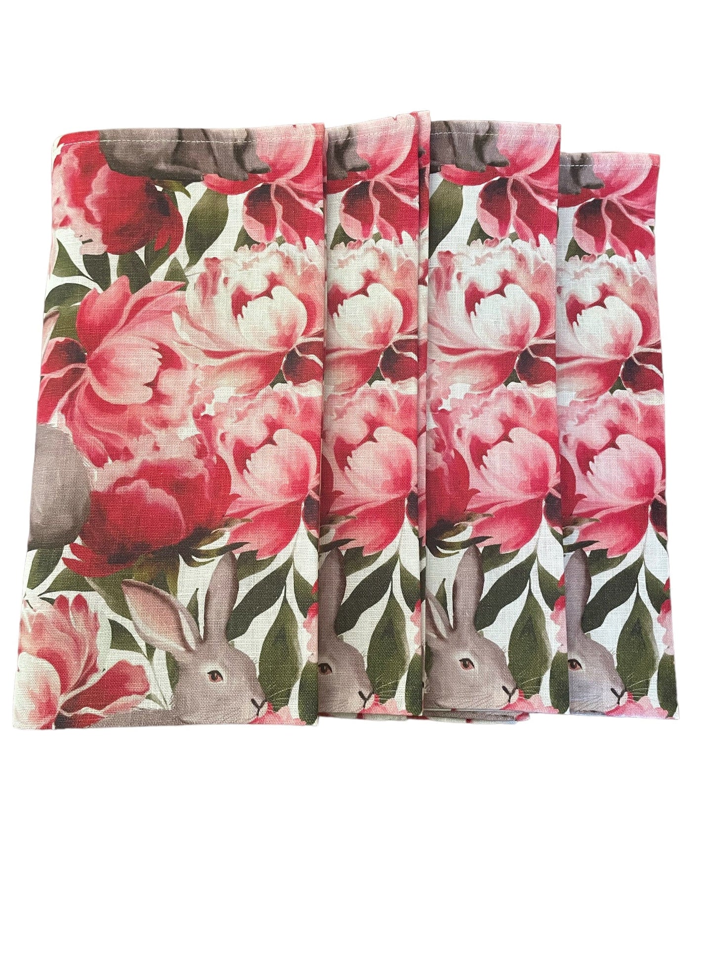 Anghild's Table Napkin Rabbit and Peonies Napkin Set of 4