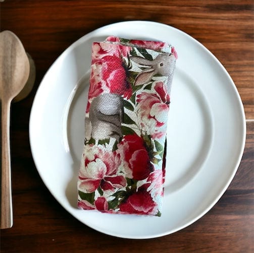 Anghild's Table Napkin Rabbit and Peonies Napkin Set of 4