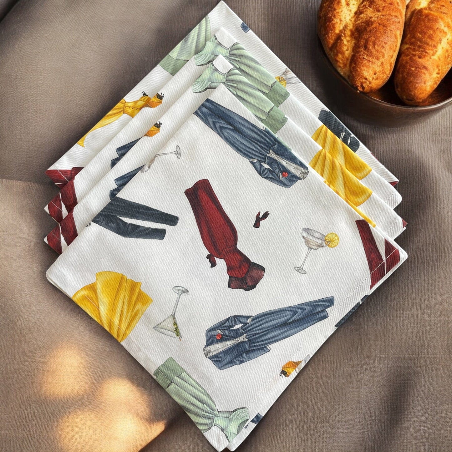 Anghild's Table Retro 50s Cocktail Party Cotton Dinner Napkins set of 4