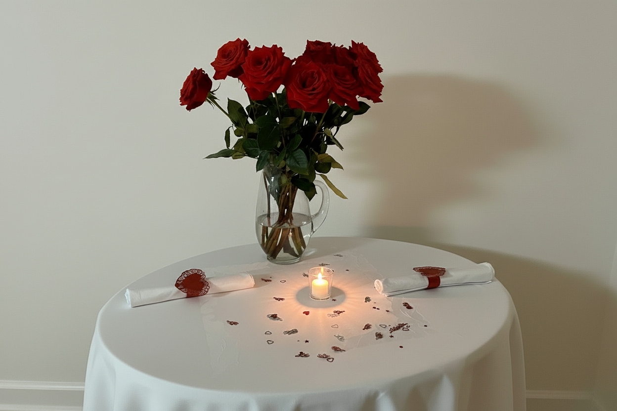 Romantic Valentine’s Day Tablecloth and Napkin Setting for 2